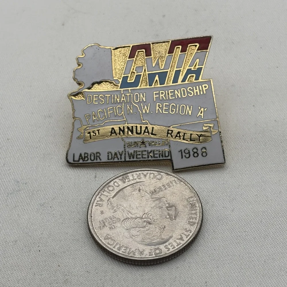 1988 GWTA Motorcycle Rally Destination Friendship Alaska Lapel Hat Pin